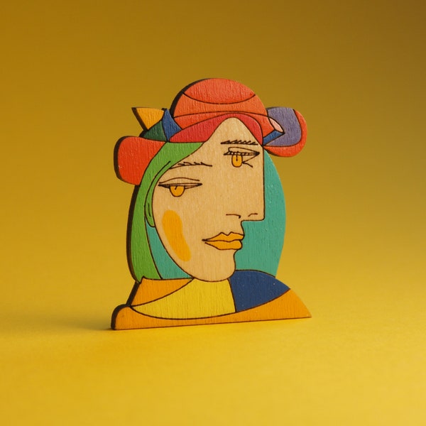 Picasso Brooch, Cubist Pin, Wooden Brooch, Picasso Pin, Eye Brooch, Gift for Her, Wood Jewelry, Woman Pin