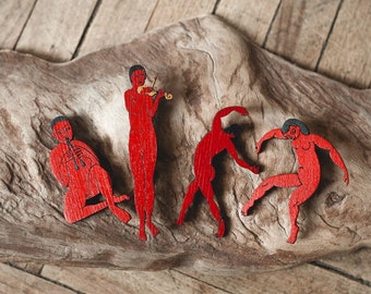 Matisse Pin, Wooden Brooch, Art Pin, Red Brooch, Gift for Her, Art Lover Gift, Hipster Brooch, Natural Jewelry, Laser Cut Brooch