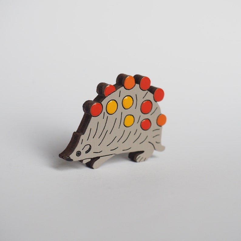 Hedgehog Pin, Colorful Pin, Gift for Her, Wildlife Jewelry, Art Pin, Wooden Brooch, Laser Cut Brooch, Sustainable Gift, Wood Badge image 3