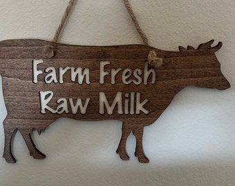 Farm Fresh Raw Milk Wall Hanging.  Country Living, Jersey Cow Inspired.