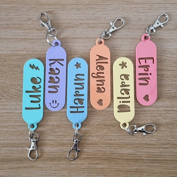 Children's Acrylic Name Keyring | School Bag Tag | Nursery Bag Tag | Back To School | Kids Name Tag | Children's Personalised Keyring | Gift