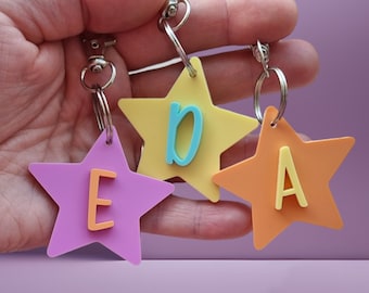 Children's Star Initial Keyring | School Bag Keychain | Nursery Bag Tag | Back To School | Kids Name Keyring | Personalised Keychain | Gift