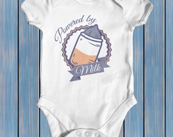 Powered By Milk baby bodysuit | baby boy clothes | baby shower gift | funny baby bodysuit | newborn baby clothes | cute baby clothes