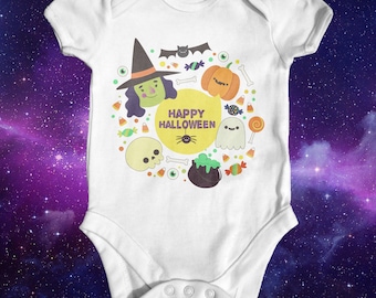 Happy Halloween Baby Bodysuit | Babys first halloween bodysuit | Funny Baby Bodysuit | Baby Halloween Outfit | Cute Baby bodysuit | Witch