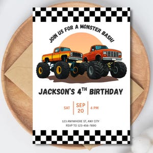 Monster Truck Birthday Invitation - Editable Digital Download