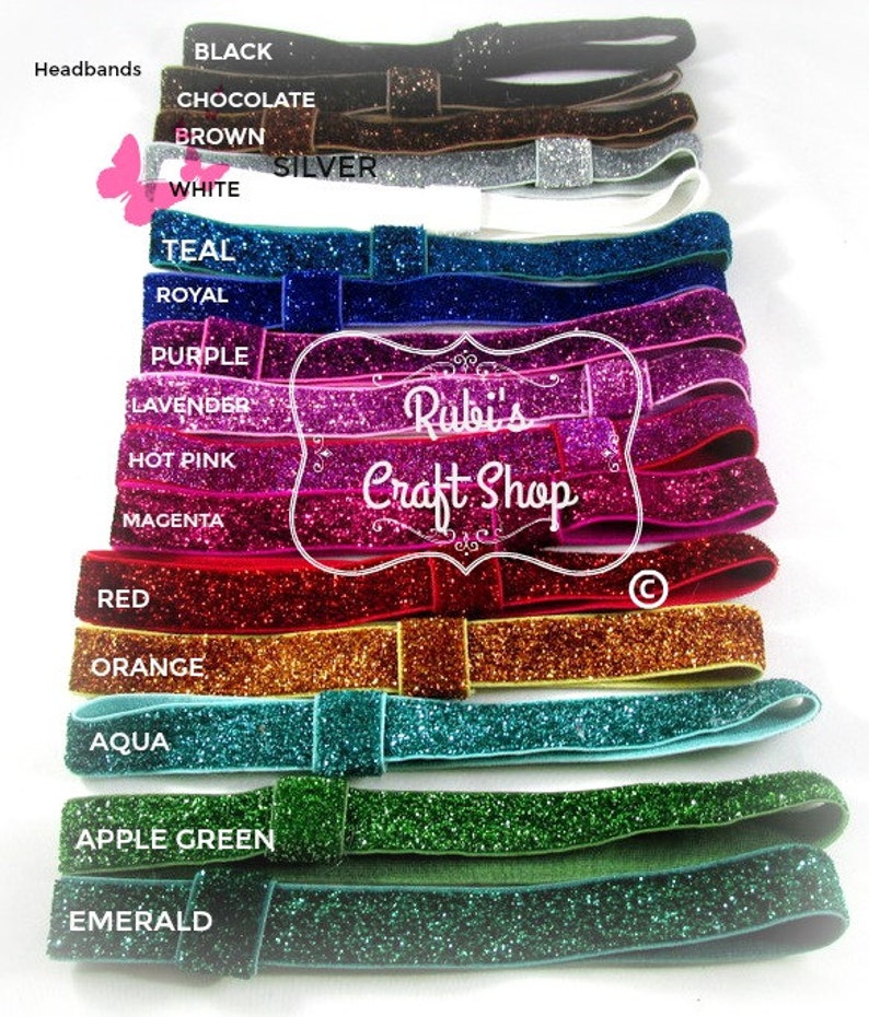 DIY -Baby Headband -Gift Elastic by The Yard Black Fold Over Elastic 58/'-Glitter Elastic,FOE- Headband Supplies Elastic Hair Tie