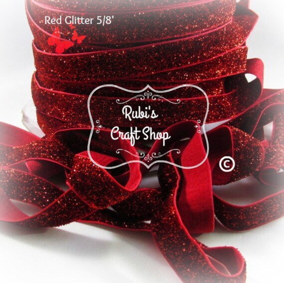 Red Glitter Fold Over Elastic 5 8 Elastic Hair Tie Diy Etsy