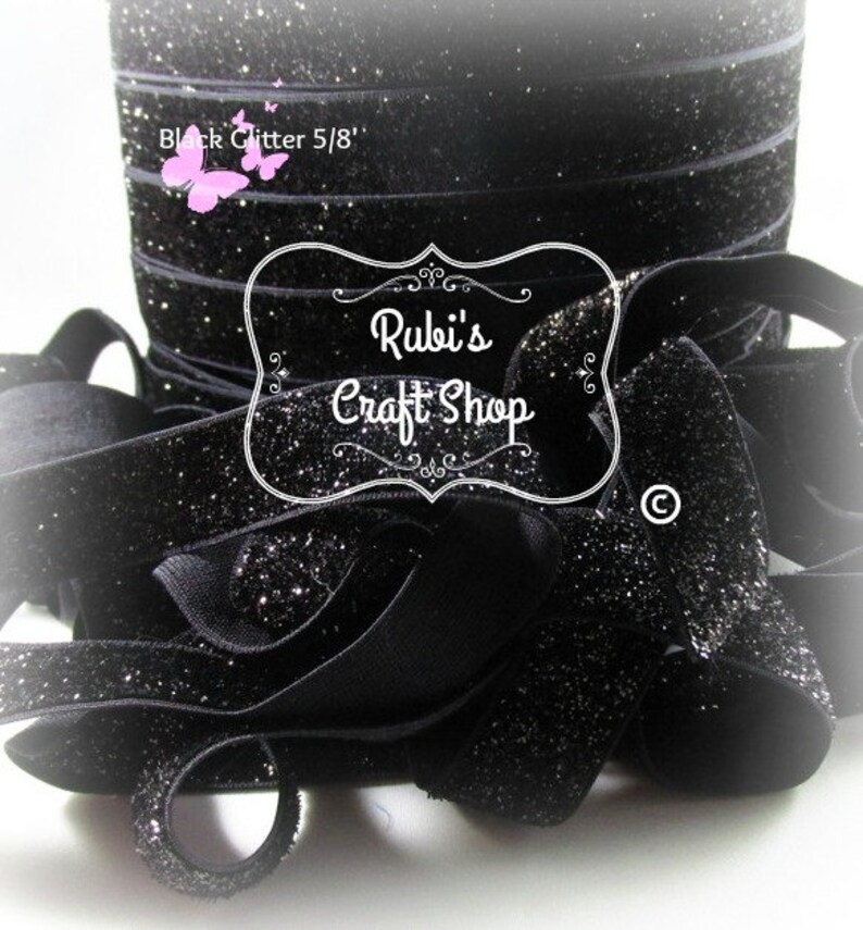 DIY -Baby Headband -Gift Elastic by The Yard Black Fold Over Elastic 58/'-Glitter Elastic,FOE- Headband Supplies Elastic Hair Tie