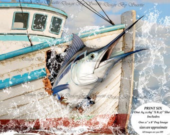 White Marlin Fish/ Rice Paper for Decoupage