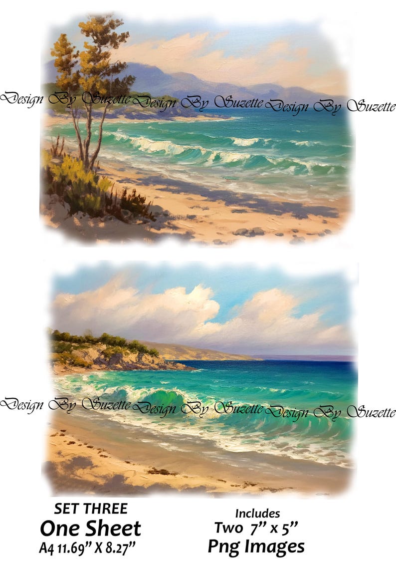 Beach Landscapes, Decoupage A4 Rice Paper, Crafting, Shells, Bottles ...