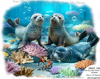 Sea Horses, Seals, Sea Life,  Rice Paper for decoupage/ Nautical, Fish