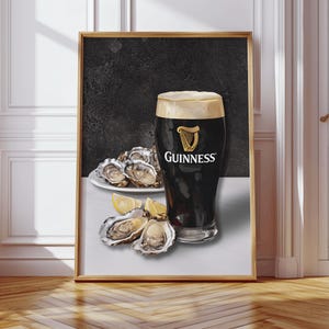 Plakat Guinnessa, Grafika Oyster, Dekoracja irlandzkiego pubu, Dzień Świętego Patryka, Prezent Guinnessa, Sztuka ścienna piwa Stout, Wydruk na wózku barowym, Natychmiastowe pobieranie