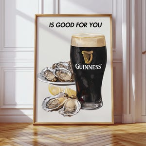 Retro Guinness Beer Inspired Poster - Vintage Style Guinness Advert - Oyster & Stout Wall Art - Irish Pub Decor | Classic Pub Print