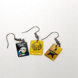 Custom Broadway Musical Earrings, Dangle or Studs