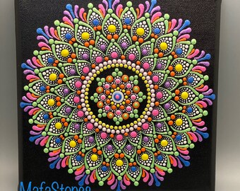 MandalasByRainbowSoul mini dot mandala acrylic painting on canvas dot art spiritual decoration ~ mandala canvas hand painted gift for her