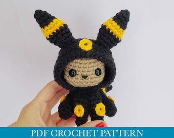 Eevee inspired in Umbreon Onesie / Kigurumi CROCHET PATTERN