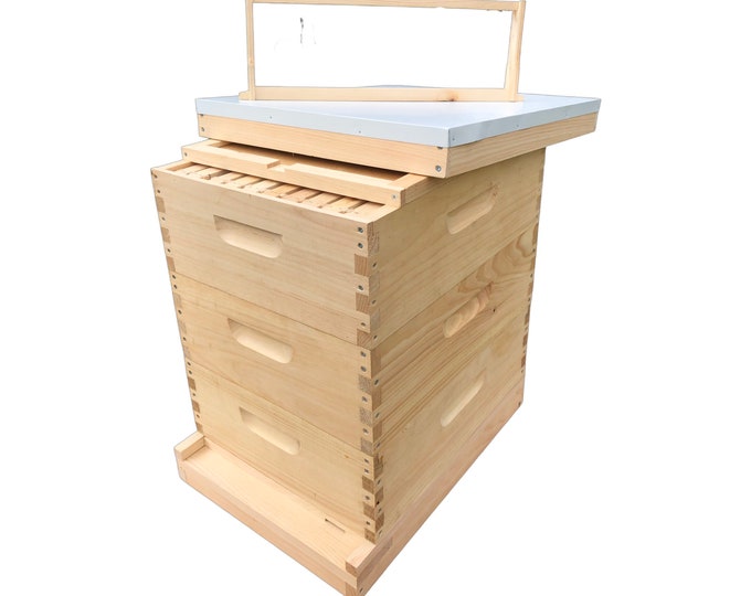 3 Medium (6 5/8) w/Frames Beekeeping Bee Hive kit (Un-Assembled) Langstroth