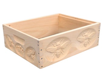Medium 6 5/8 honey super bee hive body ONLY with 3D relief carving (Un-Assembled) Langstroth