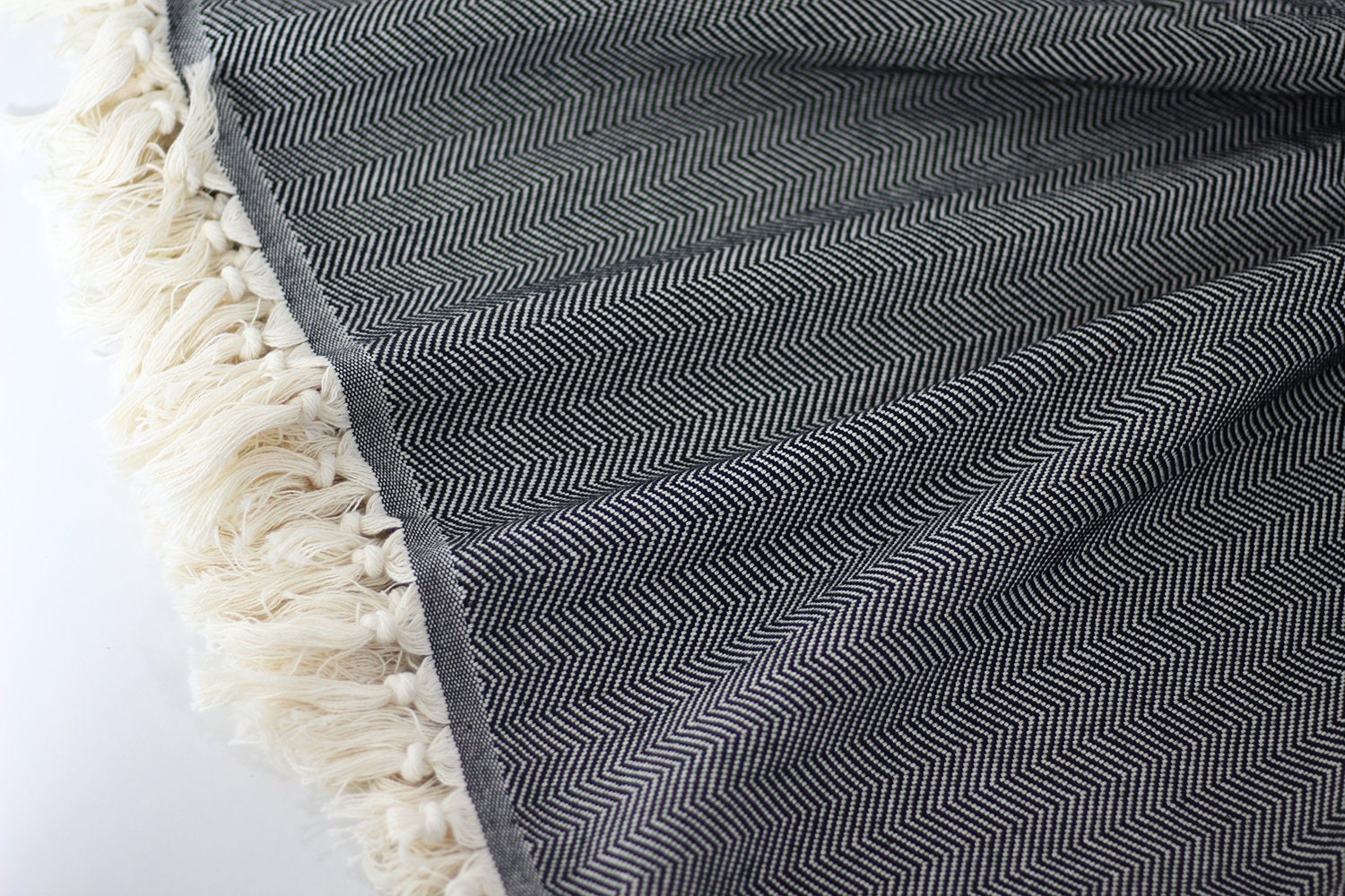 Herringbone Throw Blanket Large Black Queen Bedcover Bedspread Etsy