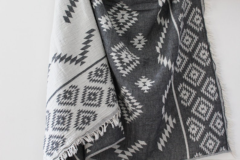 Kilim Aztec Blanket Black Boho Blanket Throw Blanket Etsy