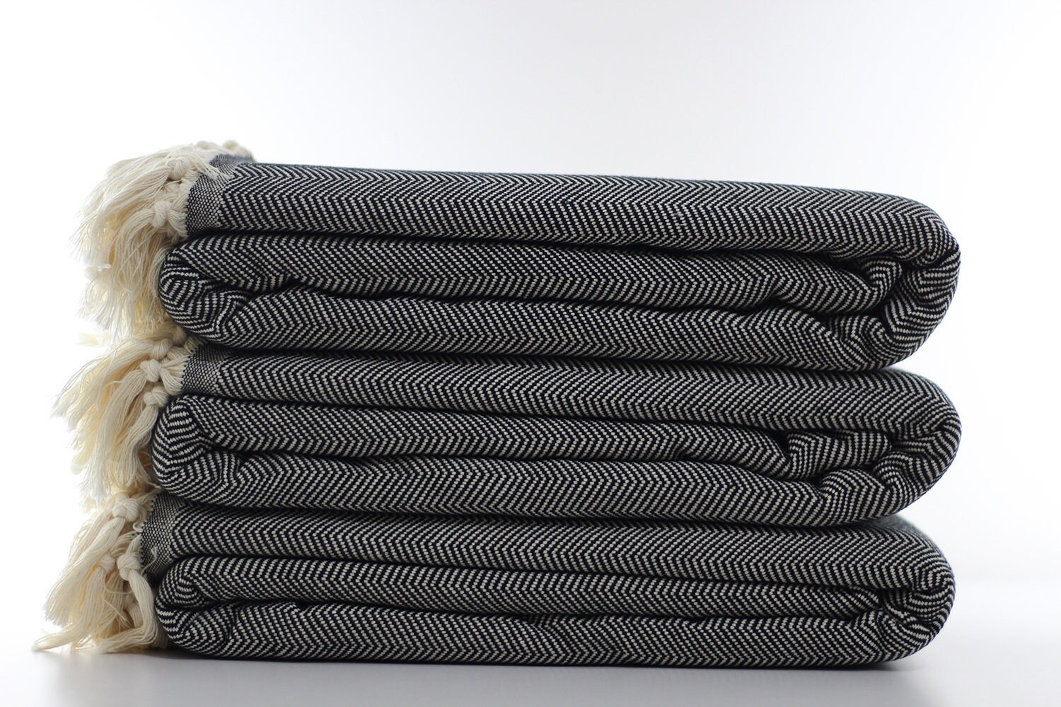 Herringbone Throw Blanket Large Black Queen Bedcover Bedspread Etsy