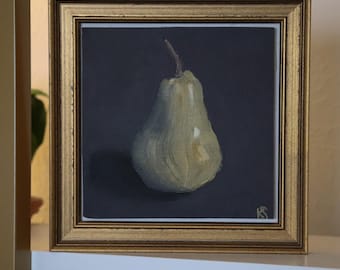 Birne Stillleben Ölgemälde Druck, 13x13cm