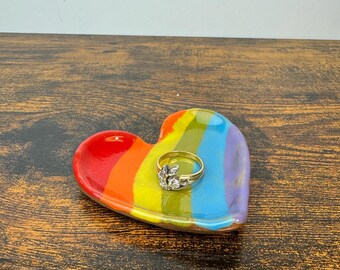 Ceramic Trinket/Jewelry Dish - Rainbow Heart