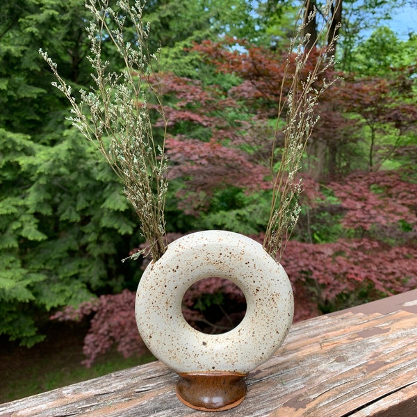 Ceramic Small Donut Vase - Double Bud Vase - Cookies & Cream