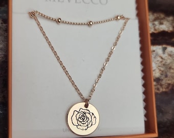 Conjunto de collar en capas con colgante de oro rosa grabado a mano - Personaliza