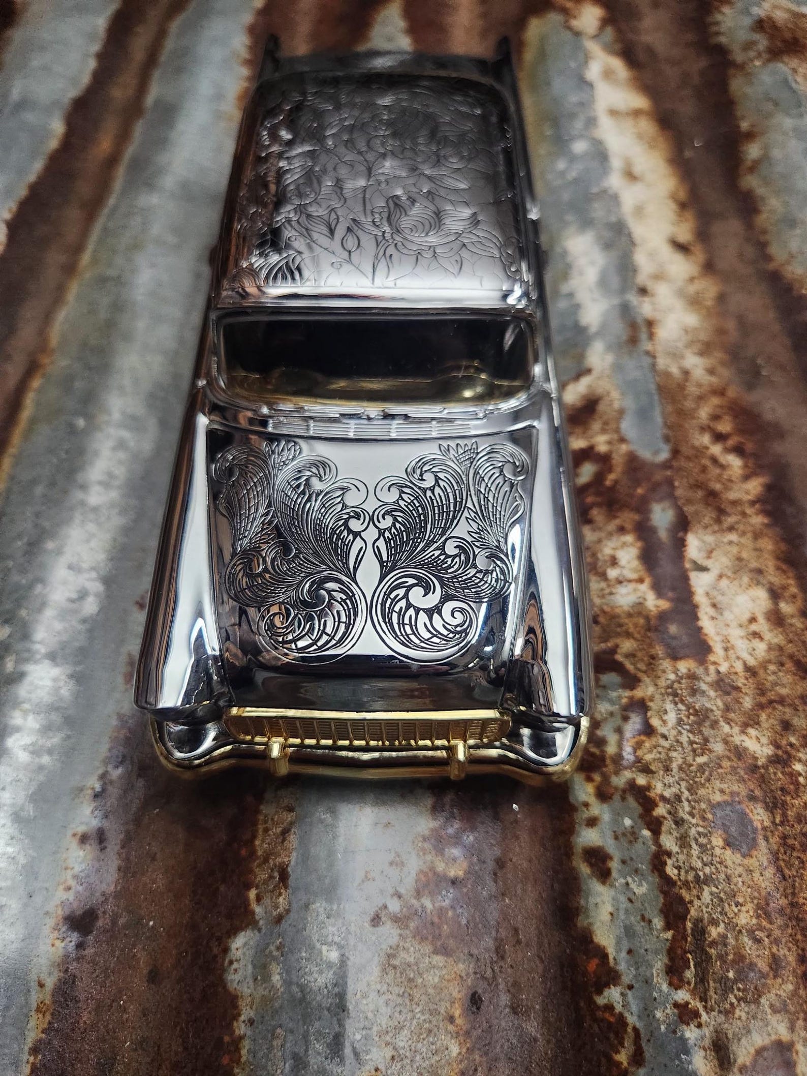 Hand Engraved 1955 Chevy Bel Air Model Car: 24k Gold & Chrome - Etsy
