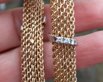 14k Gold Diamond Blue Sapphire Mesh Tennis Link Bracelet Fabulous Rare 28 Grams