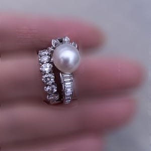 14k Gold Diamond Pearl Floral Design Wedding Engagement Cocktail Ring One Of A Kind zdjęcie 13