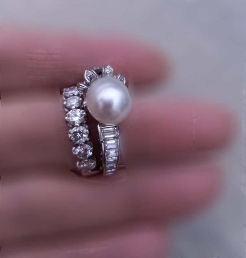 14k Gold Diamond Pearl Floral Design Wedding Engagement Cocktail Ring One Of A Kind zdjęcie 13