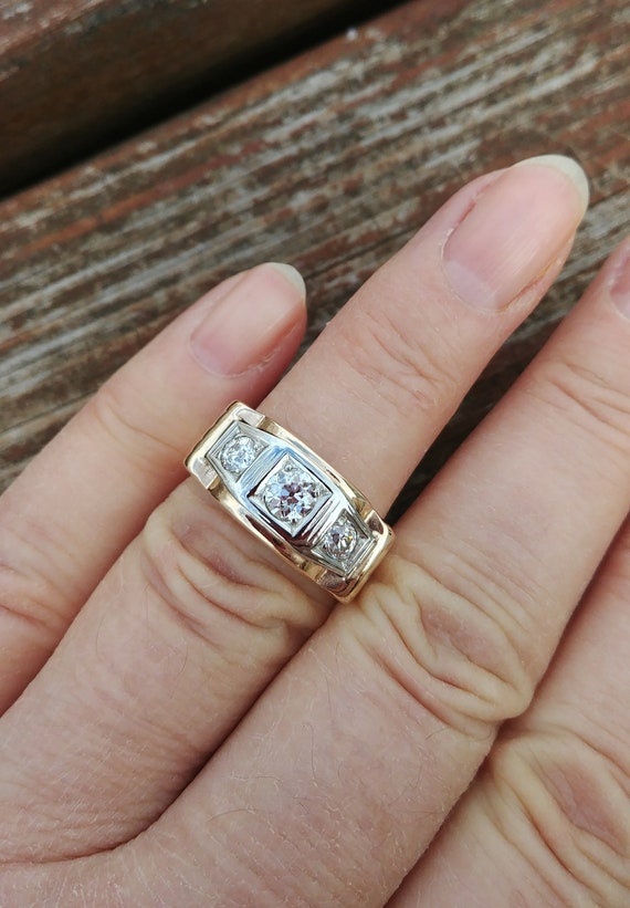 14k Gold Old Mine Cut Diamond Men's Wedding Ring B