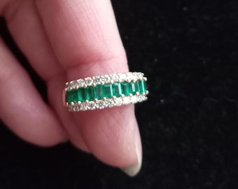14k Gold Diamond Colombian Emerald Ring Band Wedding Engagement Cocktail Statement Ring Fabulous