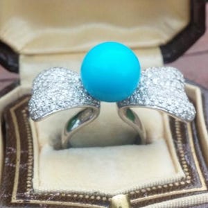 18k Gold 1.86ct Diamond Sleeping Beauty Turquoise Wedding Engagement Cocktail Ring 10 Grams Unique OOAK afbeelding 4