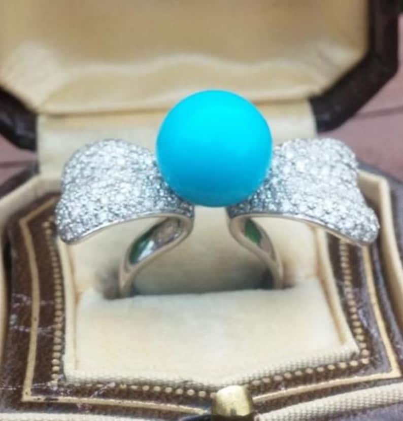 18k Gold 1.86ct Diamond Sleeping Beauty Turquoise Wedding Engagement Cocktail Ring 10 Grams Unique OOAK afbeelding 4