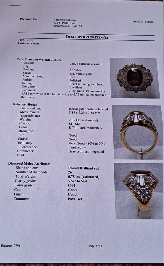 18k Gold 5ct Diamond Ruby Wedding Engagement Cock… - image 7