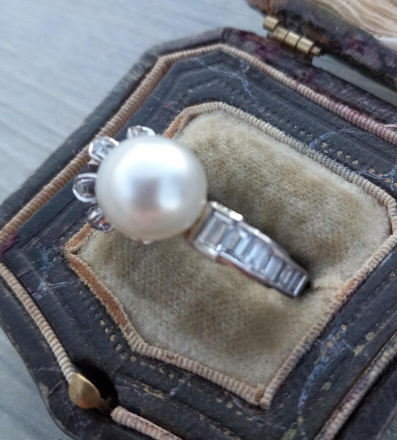 14k Gold Diamond Pearl Floral Design Wedding Engagement Cocktail Ring One Of A Kind zdjęcie 10