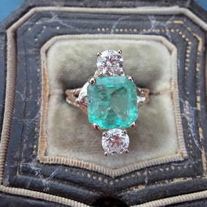 14k Gold Colombian Emerald Diamond North South Navette Wedding Engagement Ring Custom Made Fabulous