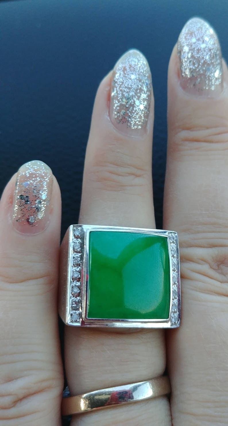 14k Gold Diamond Jade Men's Ring 15 Grams Stunning Etsy