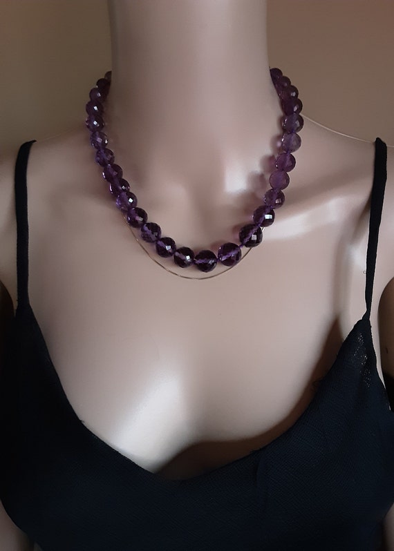 Russian  Faceted Graduated Amethyst Beads Necklac… - image 4