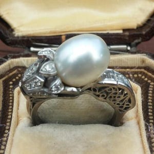 14k Gold Diamond Pearl Floral Design Wedding Engagement Cocktail Ring One Of A Kind zdjęcie 2