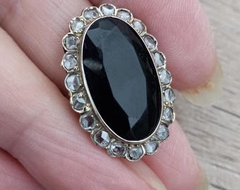 Victorian 18k Gold Rose Cut Diamond Dark Blue Sapphire Wedding Engagement Cocktail Statement Ring Fabulous Exclusive One Of A Kind