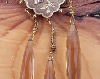 Victorian 18k Gold Swallow Bird With Natural Pear Briolette Dangle Citrine Pendant Fabulous Unique One Of A Kind