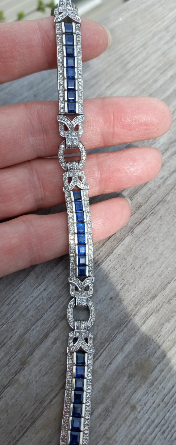 14k Gold Blue Sapphire  Diamond  Bracelet Art deco