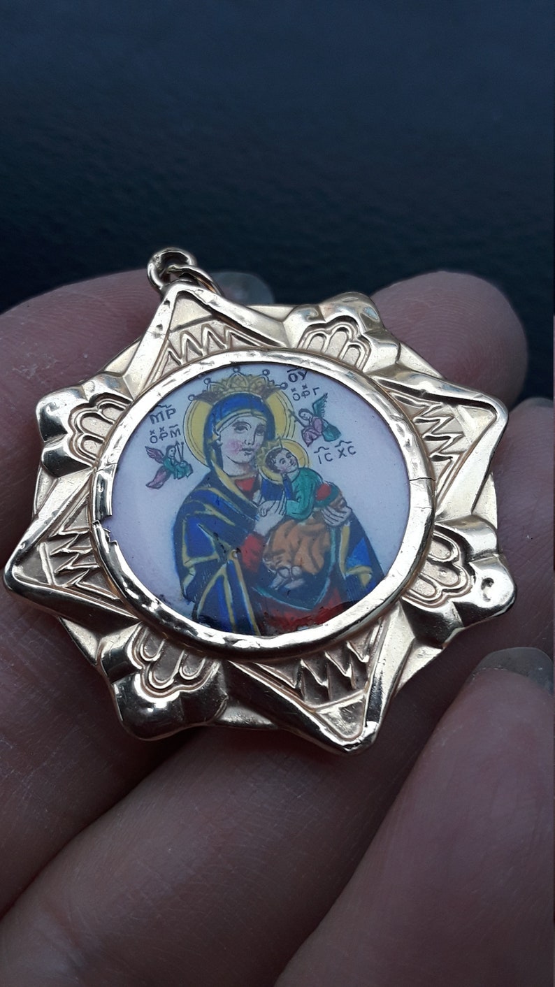14k Gold Enamel Religious Pendant 10 Grams Unique Exclusive Etsy