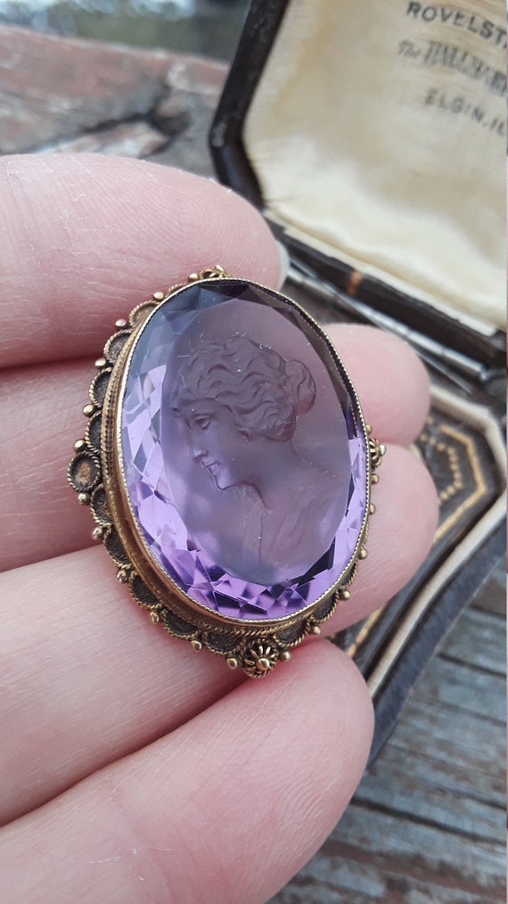 Victorian 14k Gold Natural Amethyst Cameo Intaglio