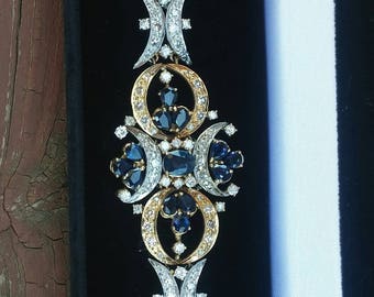 Victorian 14k Gold 15ct Diamond Blue Sapphire Link Tennis