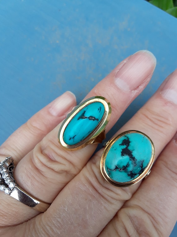 14k Gold Natural Turquoise Wedding Engagement Cock